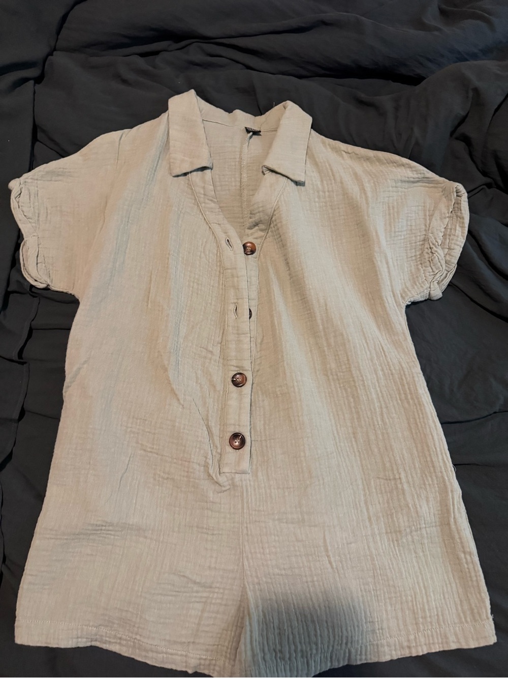 SHEIN Olive Green Textured Button Romper